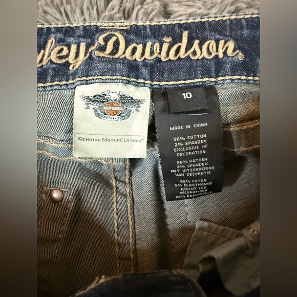 Harley-Davidson Women’s Flare Jeans Size 10 Embellished Snap Leg Moto Denim - Picture 2 of 14